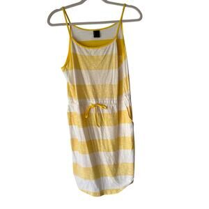 Bogner Fire +‎ Ice Yellow White Stripe Tank Dress Size M 100% Cotton Pockets